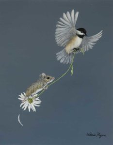 Valerie Rogers painting of mouse and Chickadee