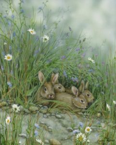 nest of bunnies in the flowers